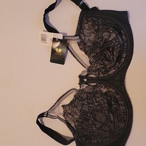 NWT Wacoal Retro Chic Full Figure Underwire Black Lace Bra 32G Goth Grunge